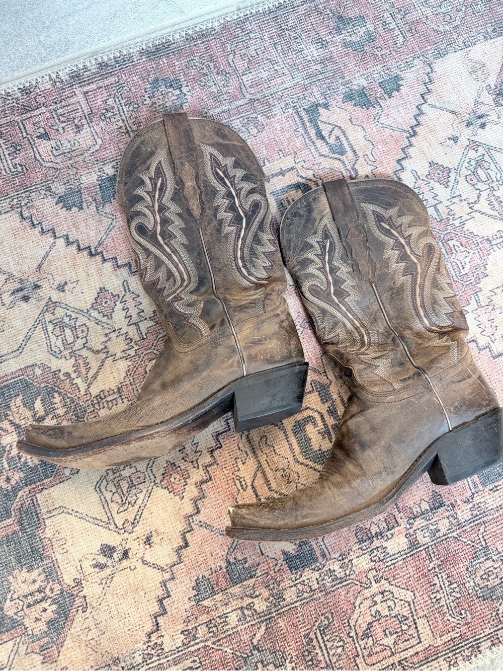 Lucchese Brown Leather Embroidered Western Boots